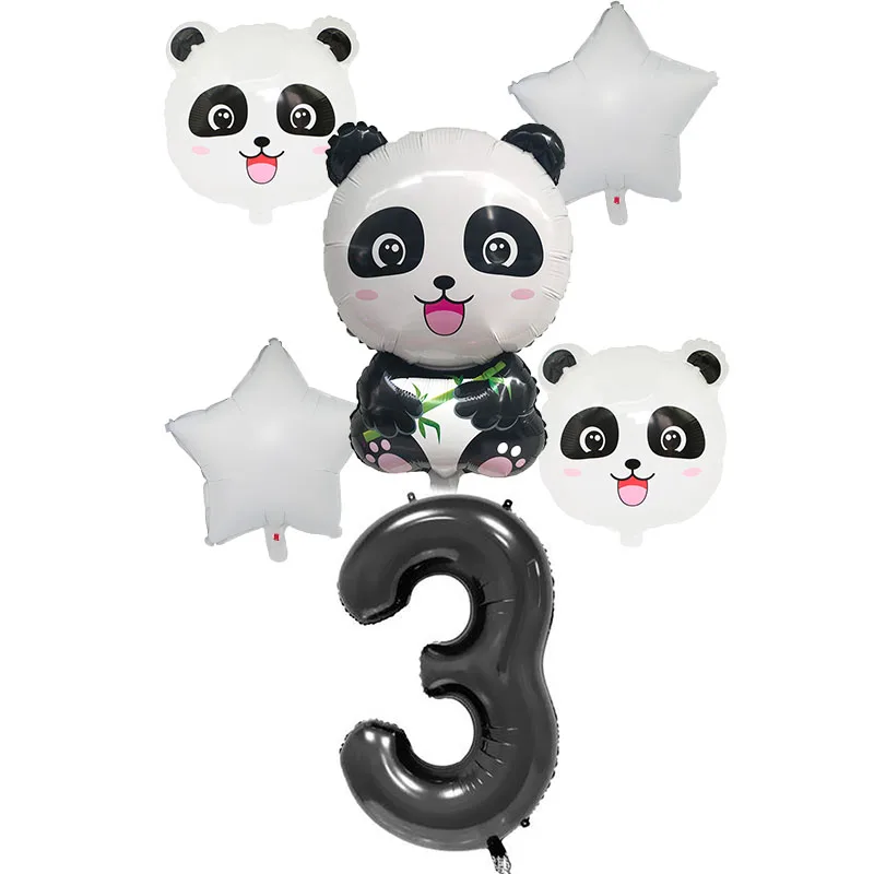 Воздушные шары из фольги с рисунком панды, Набор детских шаров для дня рождения, украшения в виде панды, 32 дюйма, черные воздушные шары с цифрами, вечерние детские игрушки в джунглях