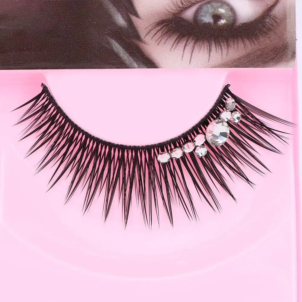

1 Pair Handmade Natural Fashion Fake Black Long Rhinestone False Eyelashes Beauty Eye Lashes Beauty Bride Wedding Make up Party