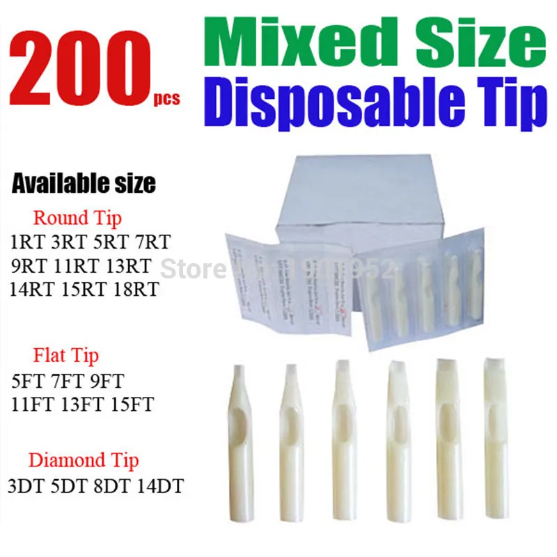 

Solong Tattoos 200 x Disposable Tattoo Tips White Color Assorted Mixed Size TP402-200