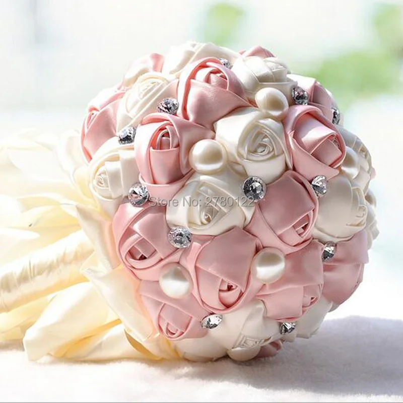 Satin Rose Wedding Bouquet Bridal Bridesmaid Aartificial Flower Ribbon Pearl New Satin Rose Wedding Bouquet Bridal Bridesmaid Aartificial Flower Ribbon Pearl New