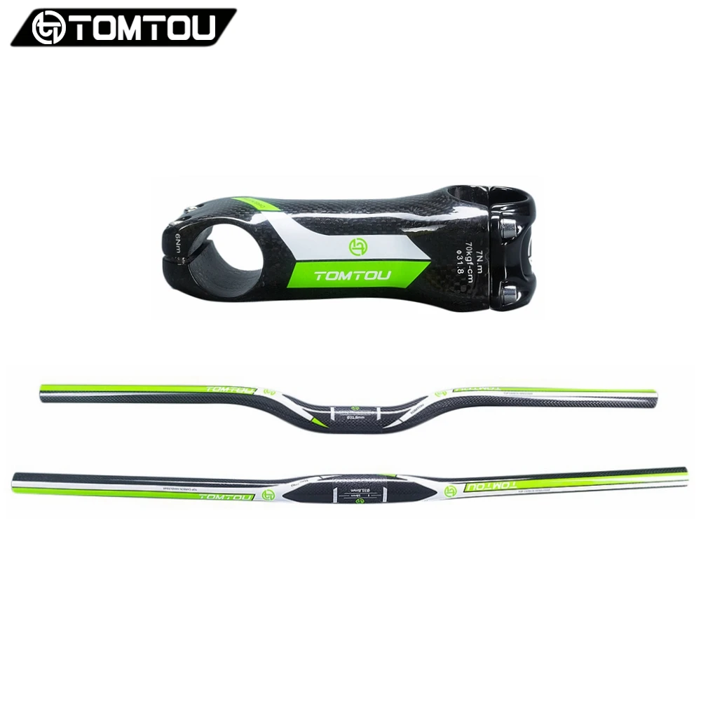 

TOMTOU 2pcs Full 3K Carbon Mountain Bicycle Handlebar Sets Handlebar With Stem 31.8mm Cycling MTB Bike Parts Green - TF3T69