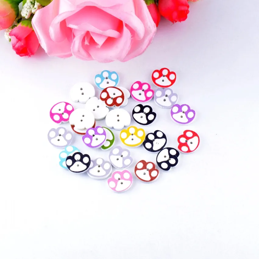 

Free Shipping 20pcs Random Mixed Lovely Bear's Paw Cartoon Multicolor Wood Sewing Buttons Scrapbooking 14mmx16mm F0292