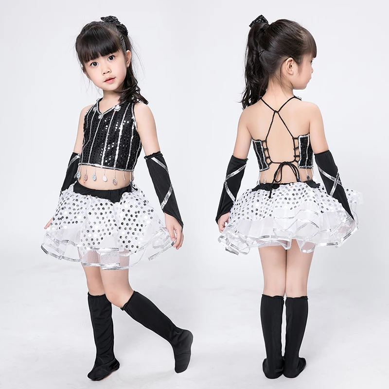 Modern Jazz Dance Costume Girl Sexy Sequin Top Salsa Skirts Hip