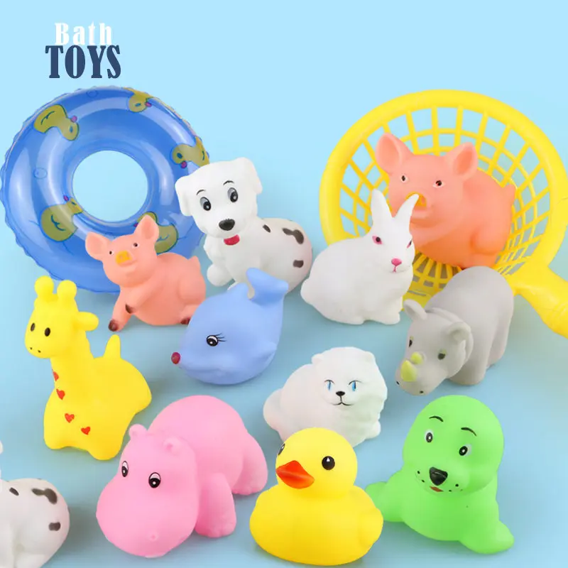 

Fishing net Cute Animal Baby Bath Toys for Children Float Squeeze Sound Dabbling Toys Kids Clown fish Bathroom Pinch Spray Toy