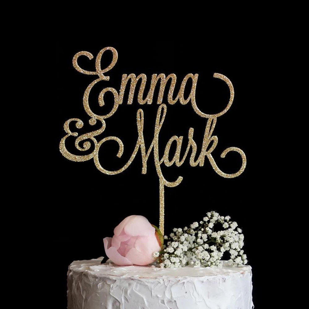 Custom Personalized Mr Mrs Names Heart Bride and Groom Wedding Cake Topper Modern Calligraphy Script Unique Anniversary Cake Topper