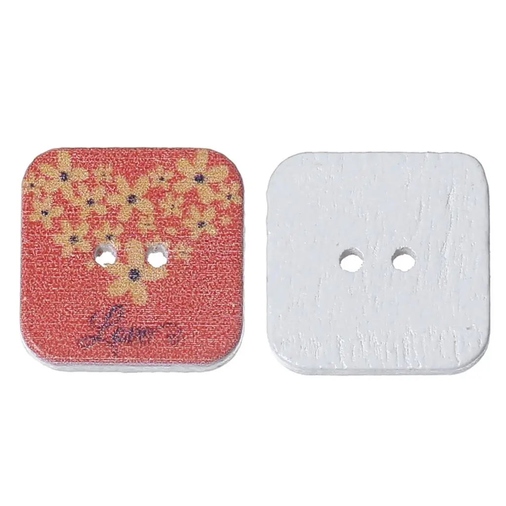 

Wood Sewing Button Scrapbooking Square Light salmon 2 Holes Flower Pattern 24mm(1")x 24mm(1"),6 PCs new