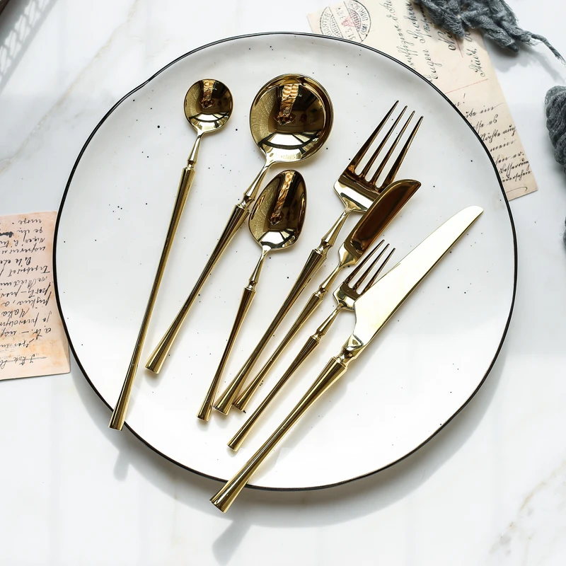 

1 pc of Creative retro European 304 stainless steel gold dinner table knife and fork spoon cake fork teaspoon hotel cutlery