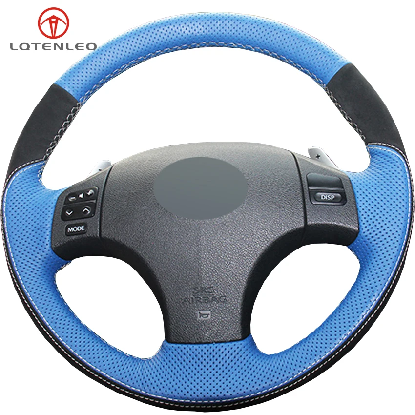 

LQTENLEO Blue Leather Black Suede DIY Car Steering Wheel Cover For Lexus IS IS250 IS250C IS300 IS300C IS350 F SPORT 2005-2011
