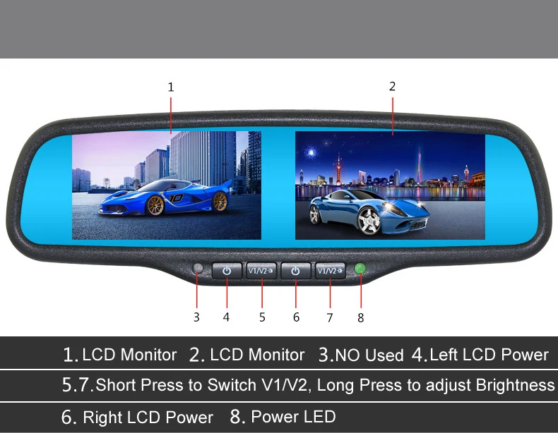 ANSHILONG двойной 4 3 &quotTFT LCD Автомобильный монитор заднего вида Mirror 2CH видео в 2pcs экран