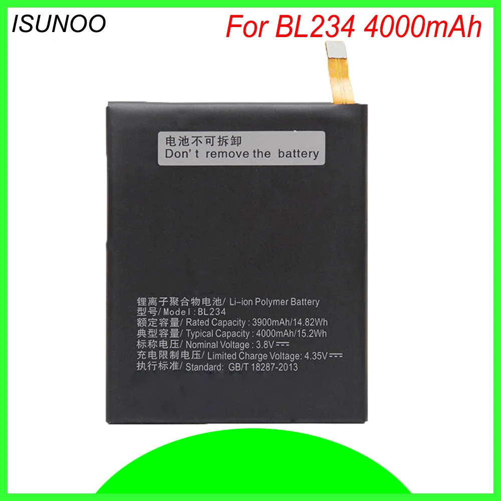 ISUNOO 4000mAh BL234 BL 234 BL-234 battery for Lenovo A5000 Vibe P1M P1MA40 P70 P70t P70-T Mobile Phone Battery