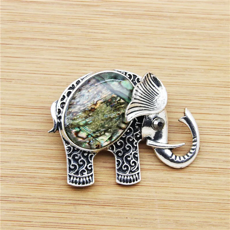 Vintage Elephant Shell Brooches Antique Silver Plated Personality Party Fashion Jewelry