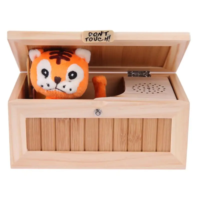 

Electronic Wood Useless Box Lovely Tiger Touch Hide Roar Sound 20 Modes Funny Desktop Toy Kids Adults Stress-Reduction Toy