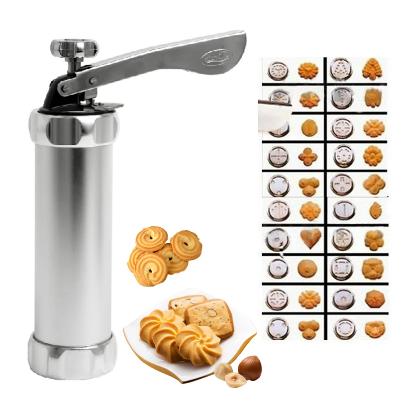 

Baking Tools Manual Biscuit Cookie Press Stamps Set Cake Decorating Tools Maker with 4 Nozzles 20 Cookie Molds