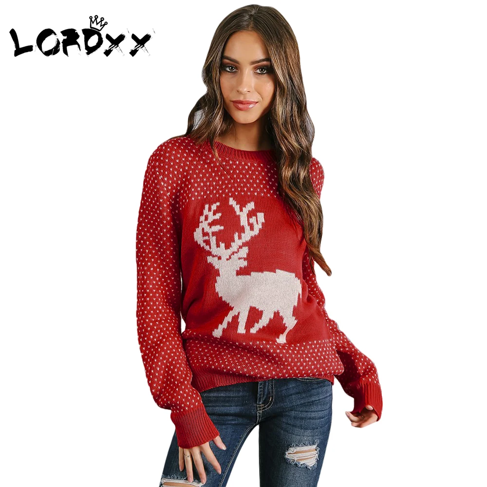 Aliexpress.com : Buy LORDXX Reindeer Red Christmas Sweater O neck Snowy ...