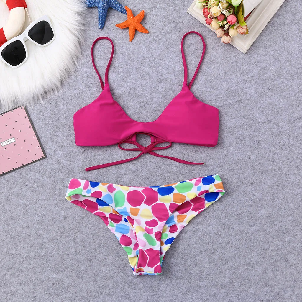 

Hot sale bikini 2019 Women Dots Print Bikini Set Swimming Two Piece Swimwear Beach Suit Swimsuit Female Swimwear women biquini
