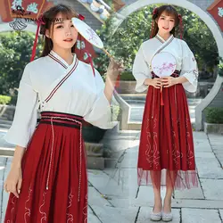 Hanfu костюм платье Улучшенная Hanfu одежда для женщин Женский Национальный ветер крест воротник юбка ежедневно Hanfu Mulheres Феи Костюм