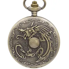 Бронзовый античный Дракон винтажные карманные часы ожерелье Кварцевые часы подарок relogio de bolso# CF1040