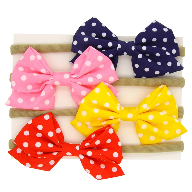 20 pcs/lot , 3.9 inch Polka dot Bow Headband , Fabric bows on nylon