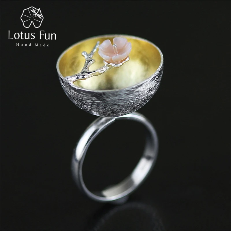 

Lotus Fun Real 925 Sterling Silver Natural Handmade Fine Jewelry Flower Ring The Aroma of Wintersweet Rings for Women Bijoux