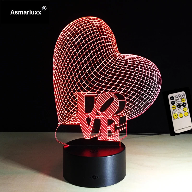 cinta hati 3d lampu led night light remote control lampu meja 7 warna lampu usb terbaik manis valentine hari toko 4 cinta