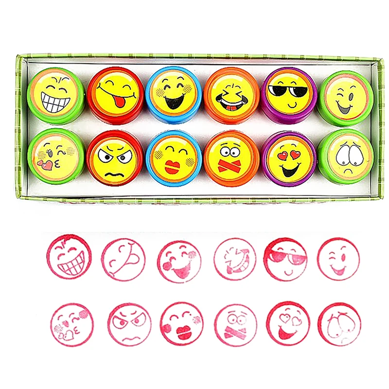 Cartoon Round Stamp Toys for Children 12pcs DIY Handmade Craft Students Stamps Toys Book Decro Teacher Seal Kids Art Toys