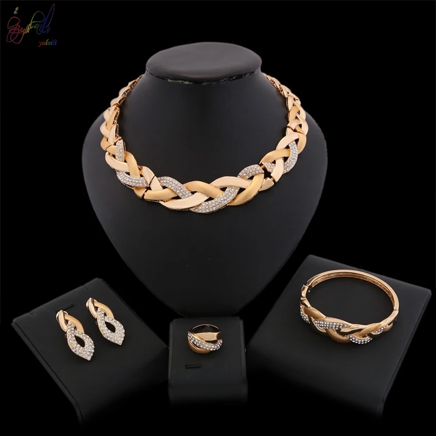 

YULAILI Exquisite Gold Color Jewelry Set Wholesale Luxury Nigerian Woman Wedding Fashion African Beads Costume Accessories