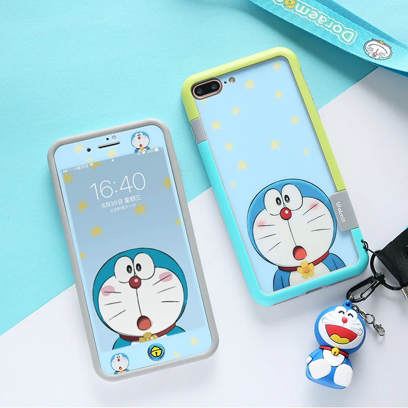 Для iPhone 8 противоударный бампер симпатичные Doraemon задней и передней закаленное
