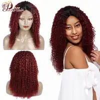 Pinshair Burgundy Lace Front Human Hair Wigs for Women T1B/99J Ombre Lace Front Wig Peruvian Kinky Curly Closure Wigs Non-remy