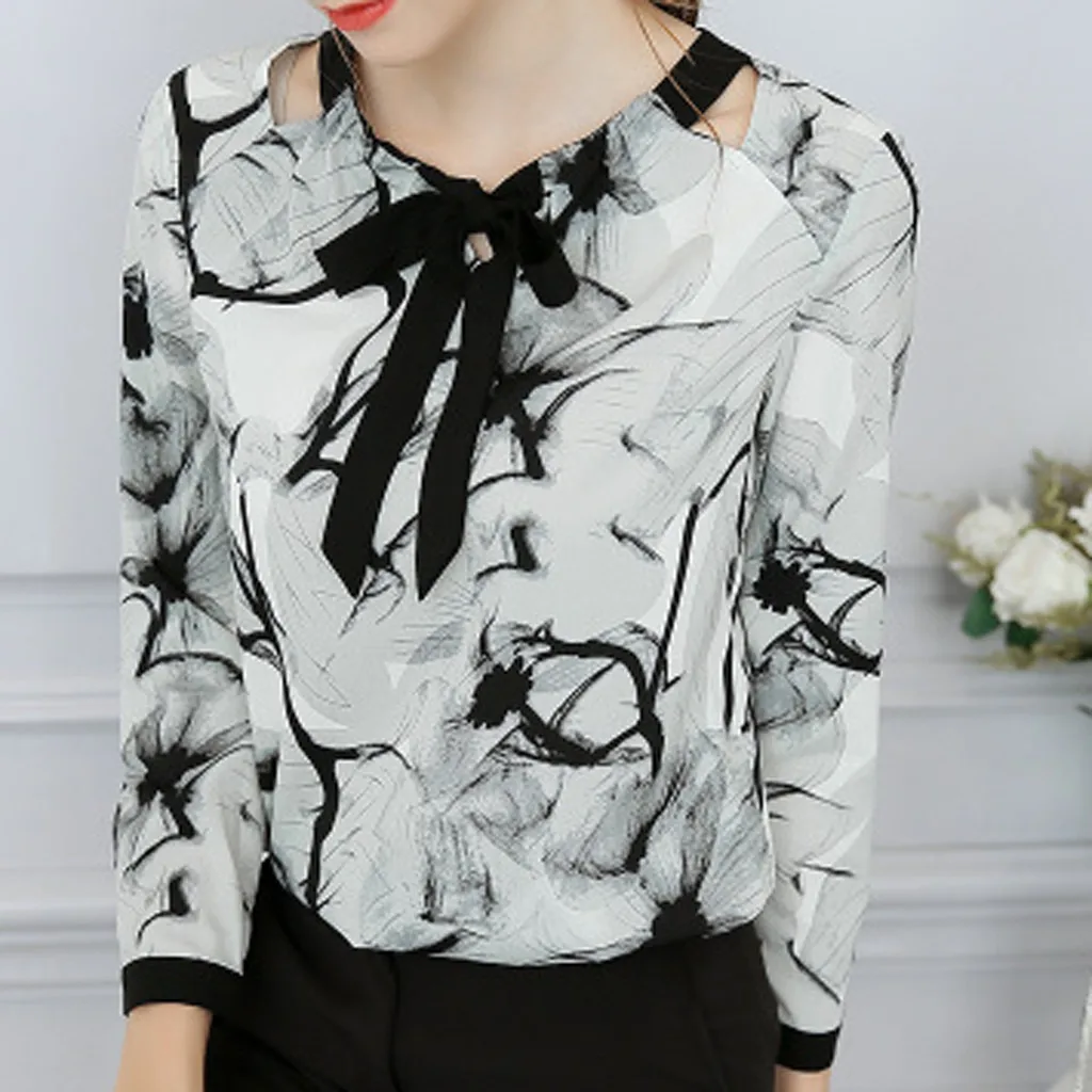 Chiffon Blouse 2019 Women Work Office Long Sleeve Solid Chiffon Blouse Tee Shirt Top