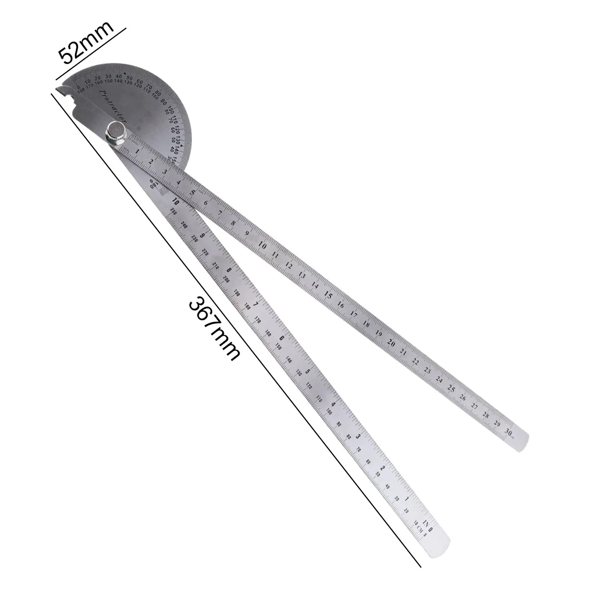 180 Degree 250 x 300mm Stainless Steel Adjustable Double-arm Angle Ruler with Round Head Rotary Protractor Tool for Measurement