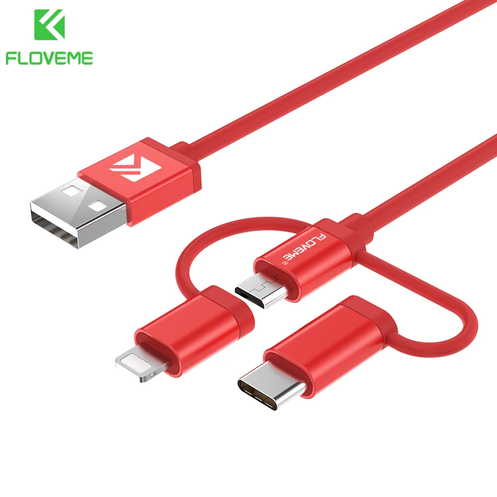 FLOVEME New 3 in 1 Triple Cable for Apple +Type C+Micro