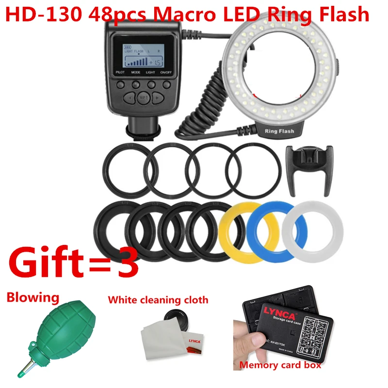 

HD-130 48pcs Macro LED Ring Flash Bundle with 8 Adapter Ring for Canon Nikon Pentax Olympus Panasonic DSLR Camera