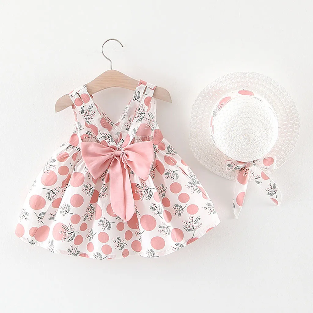 

2019 back to school summer baby girls kids boutique clothes polka dot dress sleeveless cotton halter tops dress match accessory