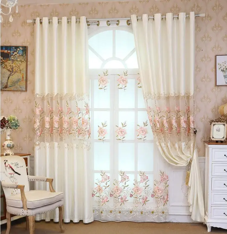 

Simple modern embroidered curtain finished high grade hollow-out embroidered curtain