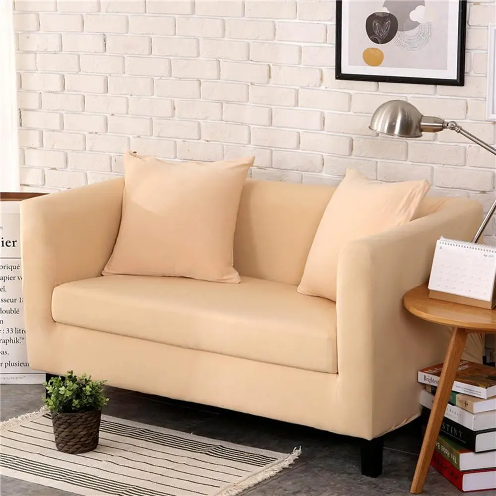 Meijuner Sofa Cover сплошной цвет эластичный чехол нескользящий тканевый диван-Чехол Набор все включено Пылезащитный для гостиной отеля - Цвет: cream