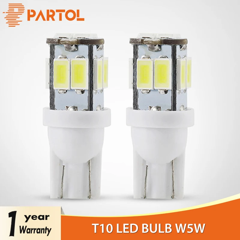 

Partol 2Pcs T10 LED Bulbs W5W 10-5630 SMD Car Lights 194 168 Wedge Replacement Reverse Instrument Panel Lamp Clearance Lights