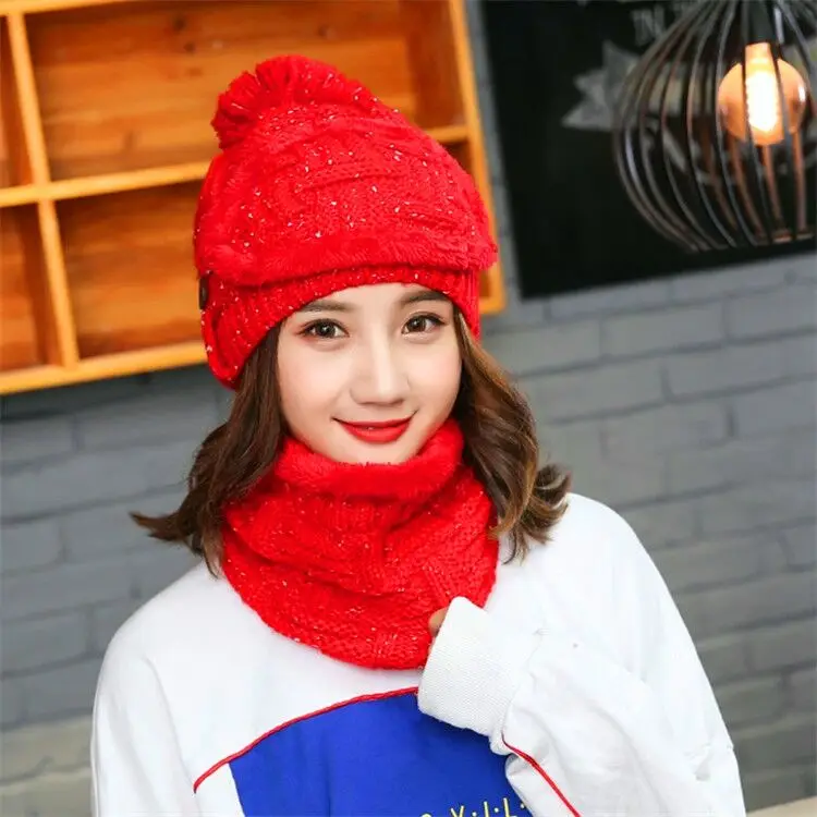 Новая зимняя женская маска для лица, шапка, шарф, набор, вязаный теплый толстый ветронепроницаемый подшлемник, многофункциональная вязаная шапка для женщин