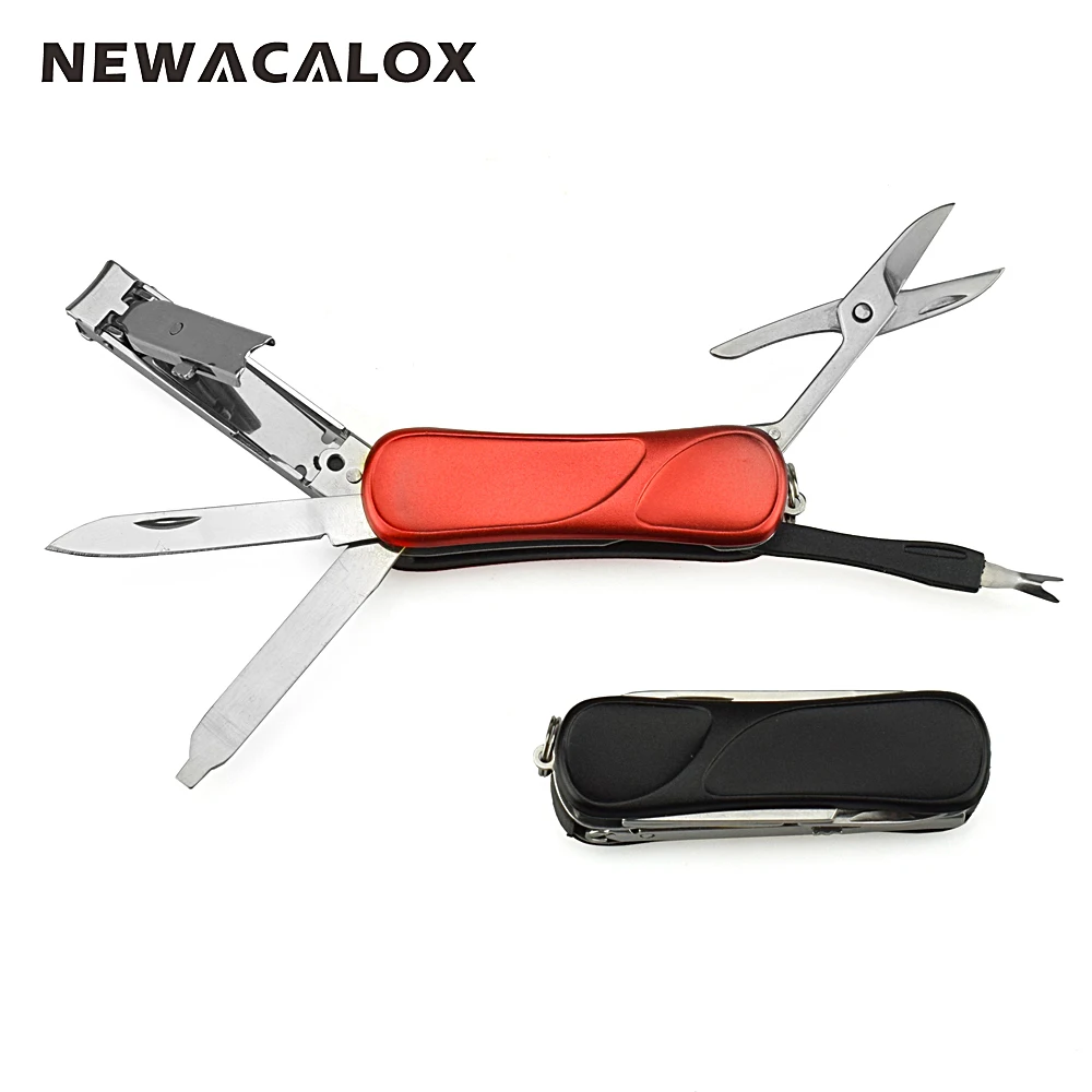 

NEWACALOX Mini Fashion Keyring Swiss Knife Nail Clippers Tweezers Scissors Cuticle Pusher Multifunction Portable Hand Tools