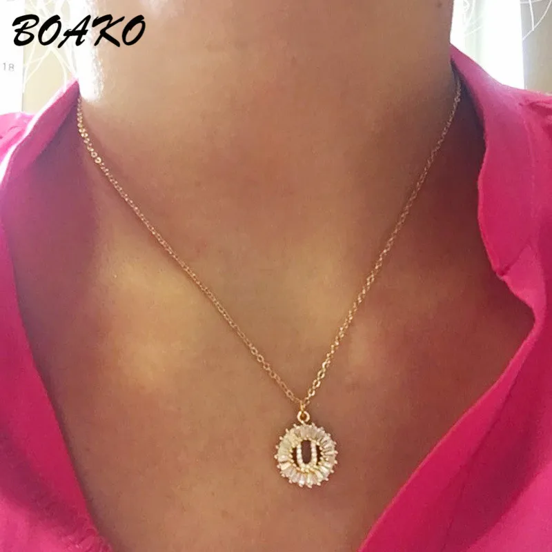 

BOAKO Letter Necklace Initial Pendant Necklace for Women 26 Alphabet Choker Necklace White Cubic Zirconia Custom Name Jewelry