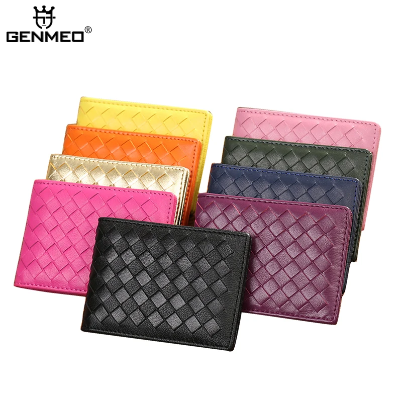 

GENMEO New Arrival Goat Leather ID Card Holder Bag Sexy Ladies Real Leather Diver License Case Women Wallet with Coin Purse