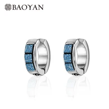 Baoyan 316L de acero inoxidable de moda Chic, de Color plata, piedra azul Huggies pequeño aro pendientes para las mujeres al por mayor lotes mixtos N1(China)