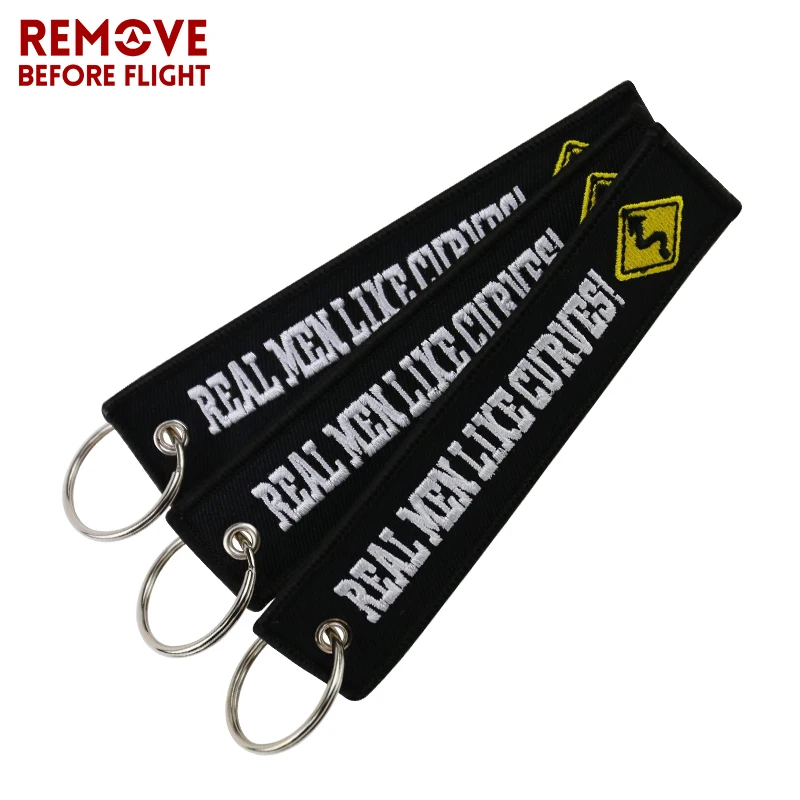 

3PCS Black Embroidery Keychain for Motorcycle Cars llaveros Key Ring Real Men Like Curves OEM Key Fobs Car Chaveiro Bijoux