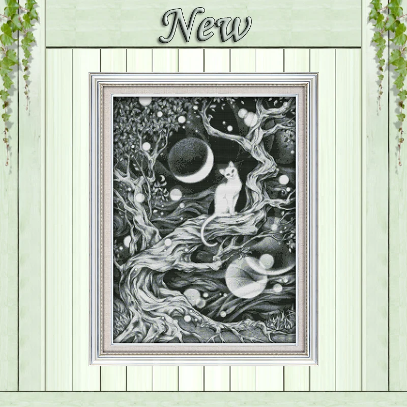 

Moonlit white cat animal decor painting Counted printed on canvas 14CT 11CT Chinese Cross Stitch Needlework kits Embroidery Sets