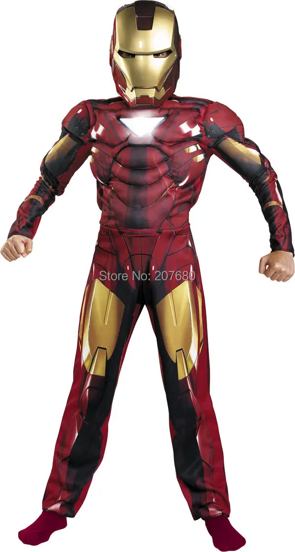 Kids The avengers Iron Man costumes with muscle for child Fancy dress
