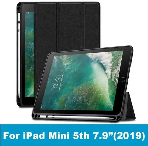 Чехол для нового iPad mini 5, 7,9 дюйма, дюйма, с держателем карандаша, умный кожаный тканевый силиконовый чехол, чехол для iPad mini 4 Funda - Цвет: For mini5-black