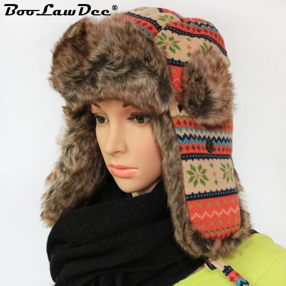 BooLawDee 2017 winter man knitted fabric aviator hats Russian adult ear