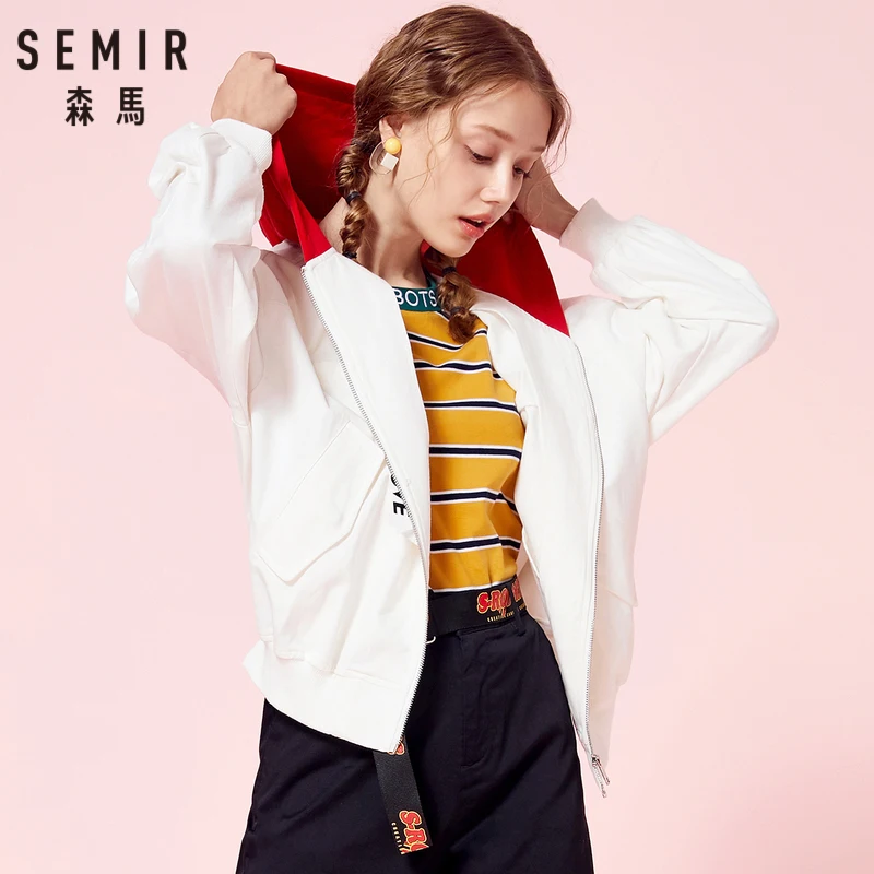 SEMIR Женская куртка с капюшоном на молнии вкладкой женская спортивная контрастным