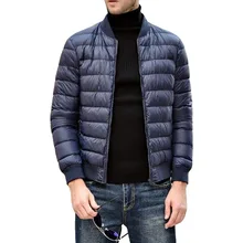 Зимняя куртка-пуховик для Для мужчин Мода г. однотонные Цвет пальто Бейсбольным воротником тонкий теплый жилет на молнии Для мужчин's зимняя куртка-пуховик s