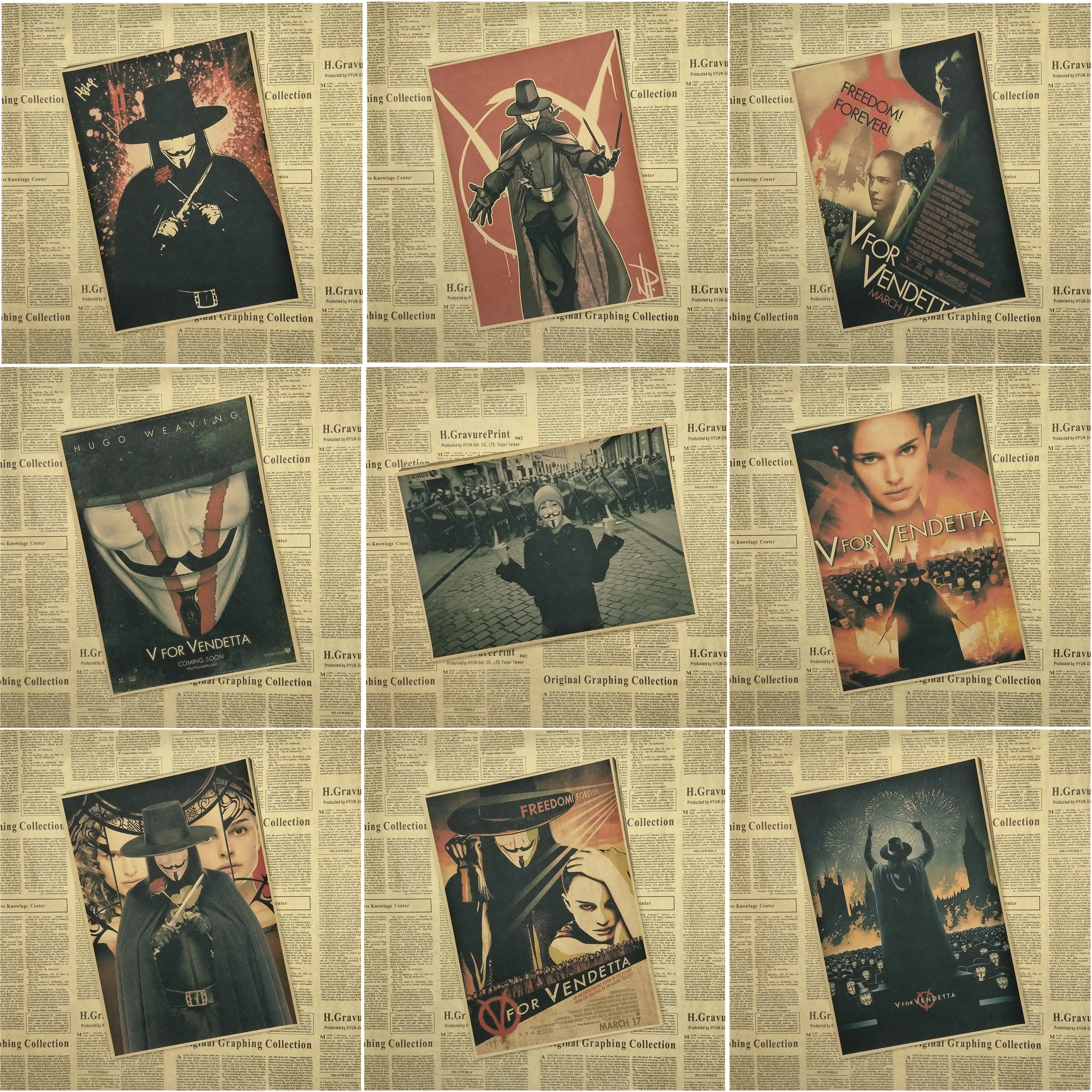 V для Vendetta классический core Винтажный Фильм Плакат на крафт бумаге Бар Кафе