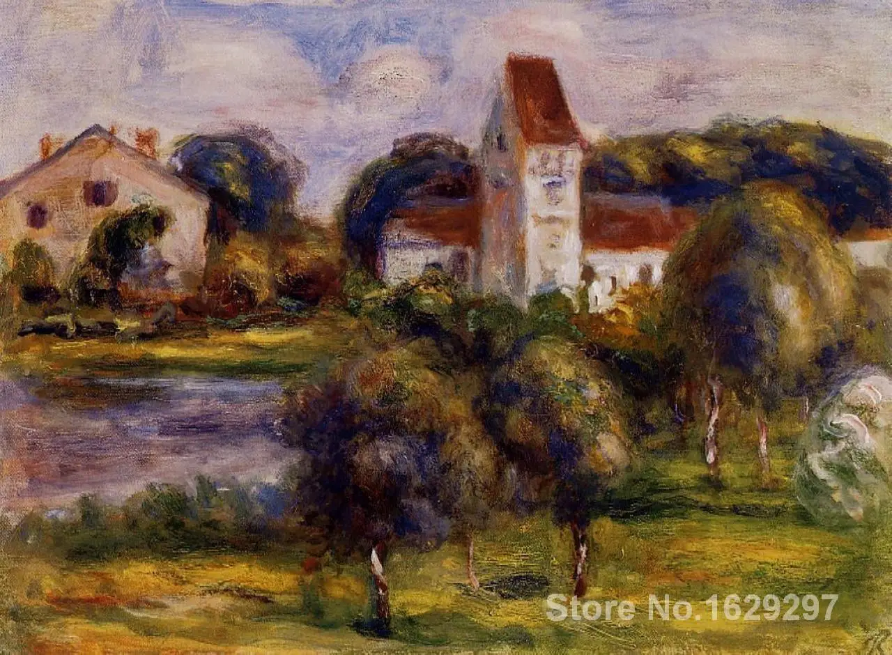 

Oil Paintings by Pierre Auguste Renoir Breton Landscape Church and Orchard Hand painted Art Reproduction High quality